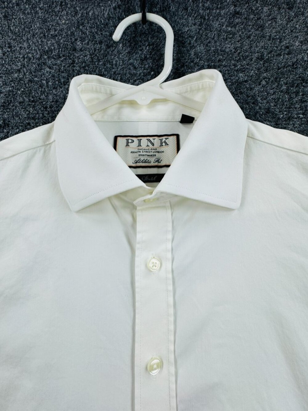 Thomas Pink 16 White Athletic Men Cotton Nylon Spandex Long Sleeve Button Up